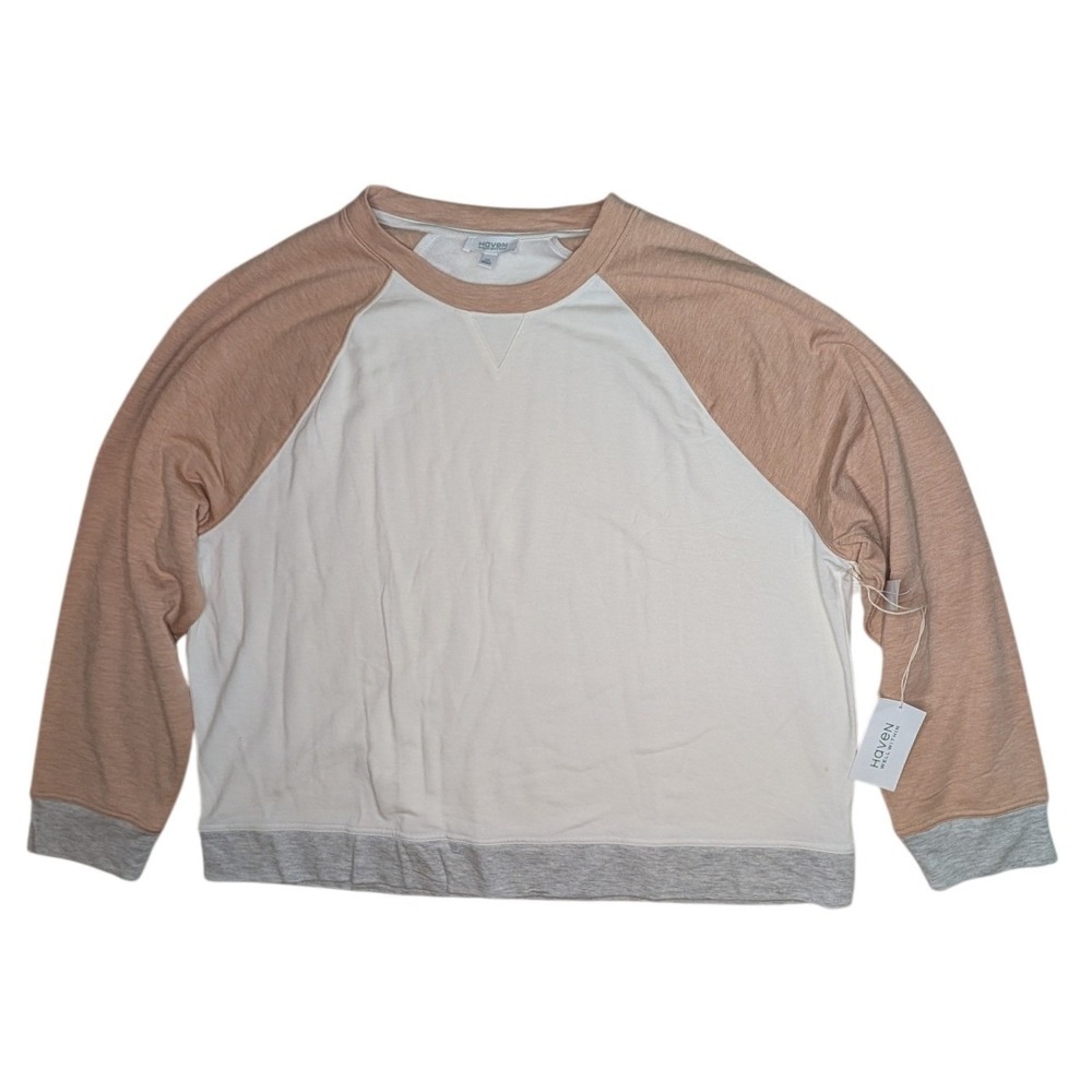 Haven Well Within Sweatshirt Women XXL White Tan Raglan Colorblock Loungewear